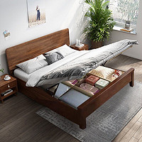 杜沃 实木床双人床 1.5米1.8米主卧大床储物高箱床 1.8米*2米胡桃木色