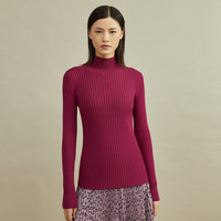 时尚修身坑条烟管领长袖女式针织衫毛衣