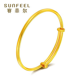 SUNFEEL 赛菲尔 黄金光面圆棍手镯女款足金999.9经典推拉可调节约14.9克