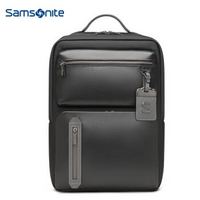 Samsonite 新秀丽 双肩包男士商务笔记本电脑包简约时尚牛皮背包BC9 黑色