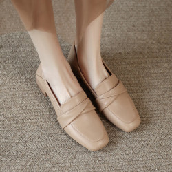 zhr 乐福鞋女一脚蹬真牛皮 杏色