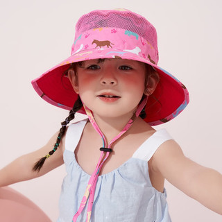 kocotree帽子儿童遮阳帽男女童太阳渔夫防晒帽防紫外线盆帽 粉色（双面可戴） M码：建议2-8岁