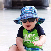 Twinklebelle儿童防晒帽男女童太阳帽婴儿遮阳帽宝宝沙滩帽防紫外线 酷蓝网格(涤） M(8-36个月 46-53CM)