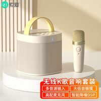 SOAIY 索爱 SK8家庭KTV音响手机电视K歌迷你点歌机话筒蓝牙音箱一体机家用户外卡拉OK套装无线麦克风 白