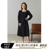 独束大码女装法式复古连衣裙女春季微胖mm简约收腰显瘦中长裙 星空黑-短款 XL