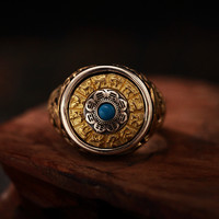 CHENG CENTENNIAL 百年宝诚 925银手工十二生肖八卦戒指复古做旧唐草纹可转动指环生日礼物