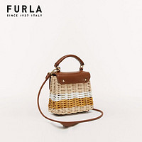 FURLA 芙拉 [出游礼遇]FURLA芙拉1927拼接精美藤条编制迷你斜挎小方包 干邑棕花色