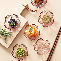 BW 博为 日式玻璃蘸料碟家用味碟创意樱花醋碟酱油碟调料小碟子 6个装