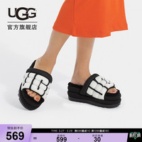 UGG2022夏季女士厚底露趾时尚logo凉鞋休闲舒适一字凉拖 1127067 37 BLK|黑色