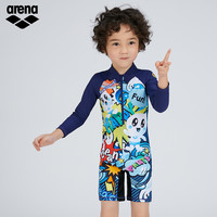 arena阿瑞娜  儿童长袖连体平角防晒泳衣 男童女童泳装
