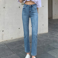 PSTYLEJEANS2023年春秋新款弹力显瘦烟管小个子直筒宽松高腰牛仔裤女加绒秋冬 26 黑色长裤厚绒