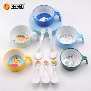 五和宝宝手柄碗儿童餐具耐摔防烫家用卡通碗勺套装婴儿吃饭辅食碗 大耳狗（碗+勺）