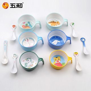 五和宝宝手柄碗儿童餐具耐摔防烫家用卡通碗勺套装婴儿吃饭辅食碗 大耳狗（碗+勺）