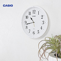 CASIO 卡西欧 挂钟客厅创意家用钟表简约圆形壁钟卧室扫秒时钟 挂墙石英钟表 IQ-88-7PF白色