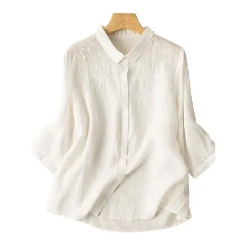 子牧棉麻 女士七分袖衬衫 Z23XA006180