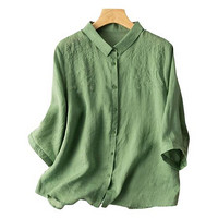 子牧棉麻 女士七分袖衬衫 Z23XA006180 绿色 M