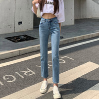 PSTYLEJEANS2023年春秋新款弹力显瘦烟管小个子直筒宽松高腰牛仔裤女加绒秋冬 25 黑色九分厚绒