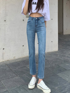 PSTYLEJEANS2023年春秋新款弹力显瘦烟管小个子直筒宽松高腰牛仔裤女加绒秋冬 26 白色九分