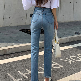 PSTYLEJEANS2023年春秋新款弹力显瘦烟管小个子直筒宽松高腰牛仔裤女加绒秋冬 26 白色九分