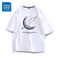 真维斯(JEANSWEST)纯棉t恤男女短袖夏季宽松半袖2023新款潮流复古体恤青少年上衣服 白色 宇宙线条黑 2XL