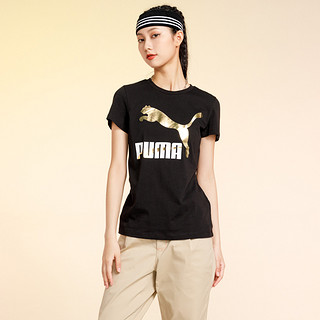 限尺码：PUMA 彪马 纯棉舒适贴身金标大LOGO 女款圆领短袖T恤