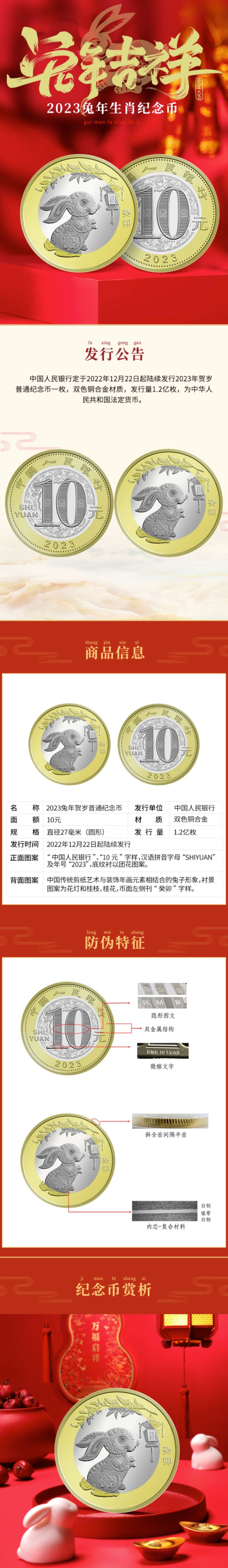 真典 现货2023年兔年纪念币 二轮兔年生肖纪念币