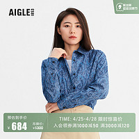 AIGLE 艾高 春夏季WS22SH05 PR女士印花设计环保翻领户外长袖衬衫