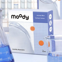 moody 小蓝片系列 软性亲水接触镜 月抛2片（赠伴侣盒+护理液）
