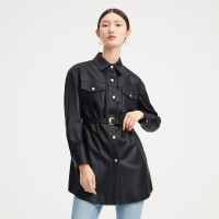 Juzui 玖姿 JZ玖姿商场同款休闲衬衫皮衣女装秋季黑色外套JWBQ01119