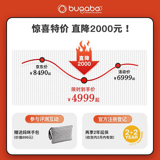 博格步（BUGABOO）荷兰Bugaboo Bee6博格步多功能轻便城市型折叠婴儿推车 黑架麻灰色