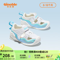 Ginoble 基诺浦 步前鞋夏季凉鞋8-18个月婴儿童23年男女宝宝学步机能鞋GB2082 白色/蓝色/浅绿 110码_鞋内长12.0厘米
