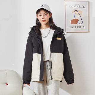 唐狮 TONLION 冬季棉衣女新款韩版宽松小众连帽拼色外套棉服时尚百搭潮