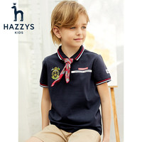 HAZZYS童装哈吉斯男童短袖Polo衫夏季新品中大童学院休闲T恤 藏蓝 155cm