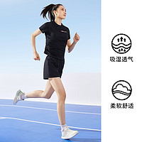 QIAODAN23新品2件套跑步套装短T恤+短裤女运动两件套 M 黑色/铁灰色
