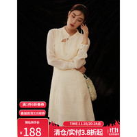 独束大码女装国风新中式连衣裙女秋装2022年新款微胖mm盘扣旗袍中裙22DS3419 杏仁米 XL