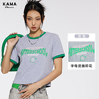 KAMA 卡玛 宽松短款美式正肩t恤女辣妹休闲显瘦2023新款短袖小个子