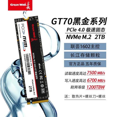 长城固态硬盘_Great Wall 长城GT70 2TB SSD固态硬盘M.2 支持PS5 NVMe