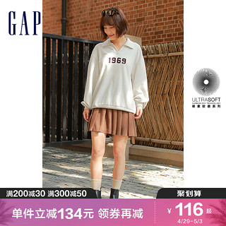 Gap女装春季款美式复古LOGO法式圈织软卫衣445868 运动POLO领上衣