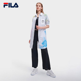 FILA 斐乐 官方女子梭织连衣裙2023夏新时尚休闲宽松泡泡袖衬衫裙 满印一-ZA 165/84A/M