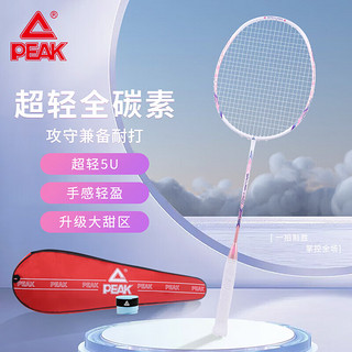 PEAK 匹克 羽毛球拍碳纤维成人儿童超轻耐打单拍V-520淡粉蓝含手胶