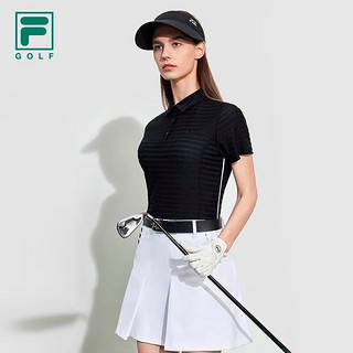 FILA 斐乐 官方女子短袖POLO衫2023夏季新款高尔夫球运动针织上衣 深黑-BK 160/80A/S