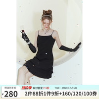 FANSILANEN范思蓝恩23FS11311/11302 短款西装外套女春秋吊带小黑裙两件套装 黑色(吊带裙) M