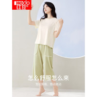 红豆(Hodo)情侣睡衣纯棉印花短袖短裤休闲时尚可外穿夏薄款抑菌家居服套装 女款-淡奶绿 XL
