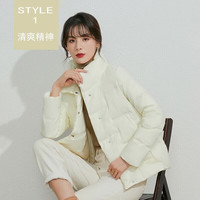 拉夏贝尔(La Chapelle)羽绒服女2022年秋冬季设计感职业OL时尚气质立领羽绒外套女 白色 L