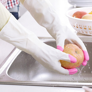 Jepoo 指尖加强洗碗手套轻薄贴手穿戴舒适家务防水胶皮洗衣服清洁手套 1双装（M码颜色随机）