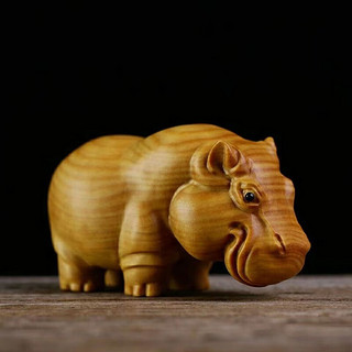 KIDNOAM 黄杨木精雕木雕刻手把件玩手工家居动物小摆件犀牛大象河马非洲