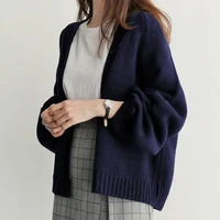 灵镜(LING JING) 慵懒风毛衣外套女春季新款韩版宽松休闲软糯线衫百搭开衫上衣 藏青色 均码(建议80-140斤)