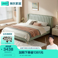 LINSY 林氏家居 真皮床双人床1.8m*2m主卧大床现代简约婚床欧式床家具床TPC167 沁绿色-床+床垫 1800mm*2000mm