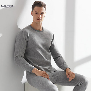 NAUTICA UNDERWEAR 诺帝卡 保暖内衣套装秋冬男士居家内衣套装加厚加绒圆领长袖长裤超柔 浅灰 XL