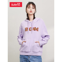 班尼路女装秋季字母印花连帽卫衣女糖果色休闲宽松外套帽衫甜美可爱基础百搭学生套头衫 31P M